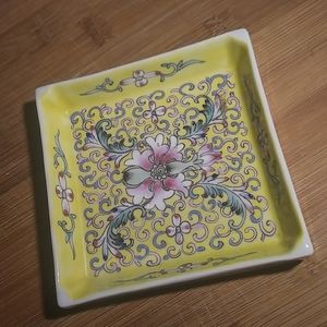 Vintage Yellow Floral Trinket Dish---small